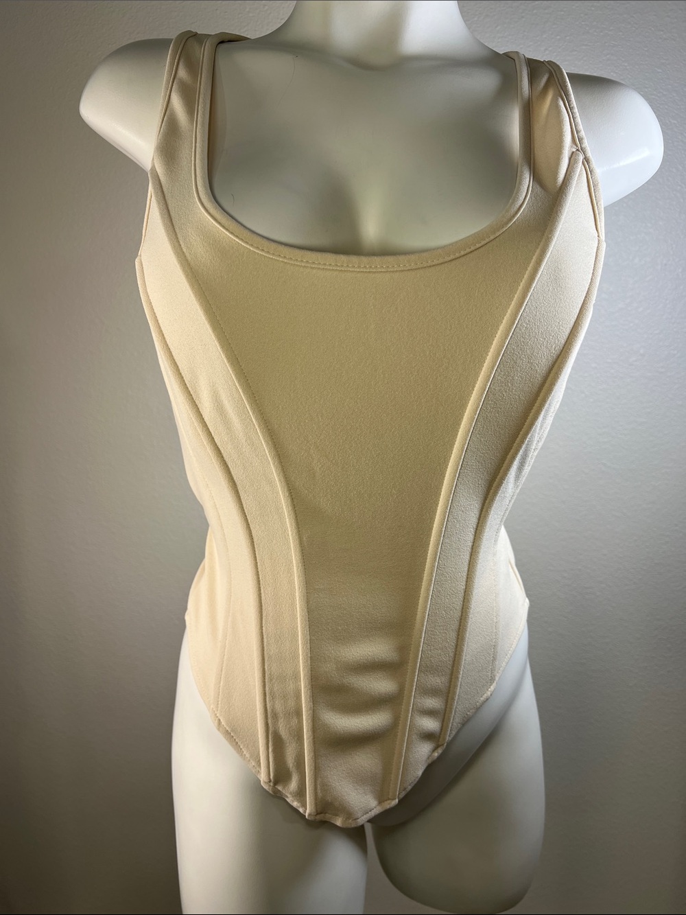 MICAS Cream Beige Sculpting Zipper Tie-Up Corset Waist Tank Top MEDIUM